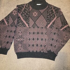 Men's Black and Pink Patterned Sweater
